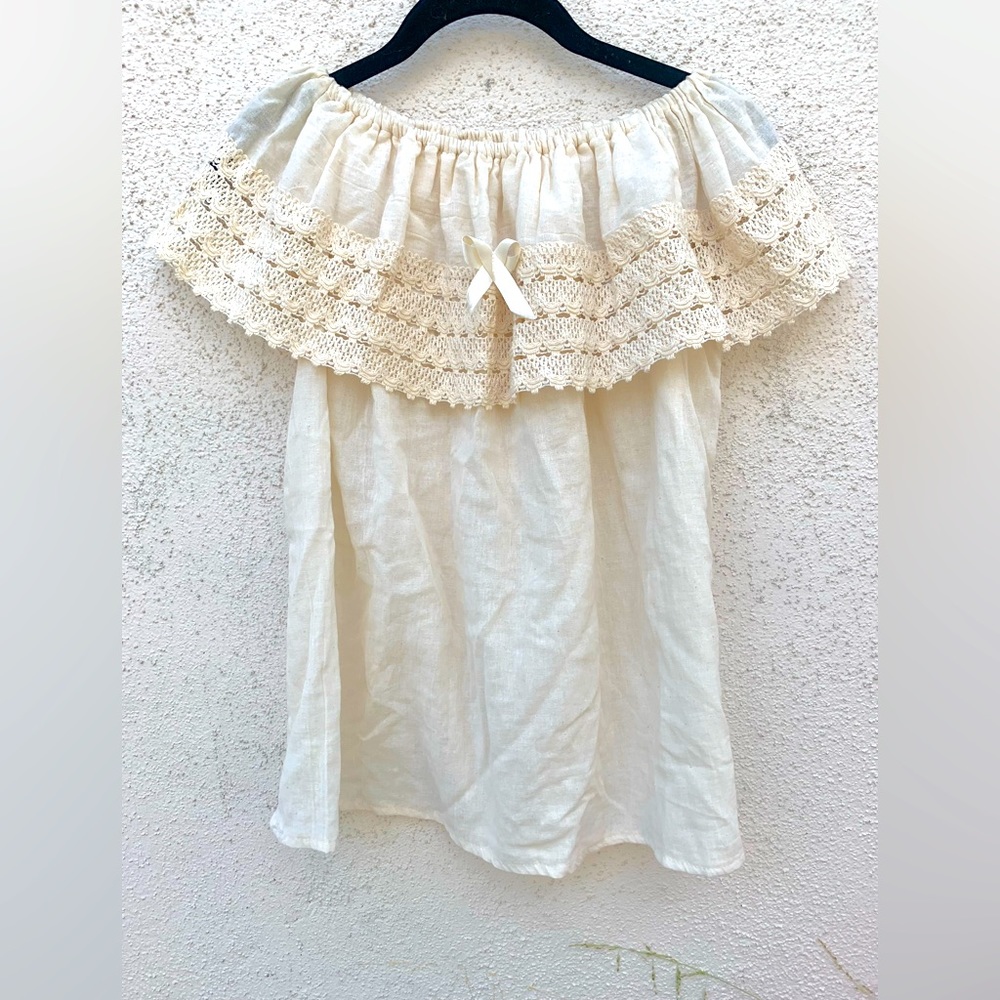 Handmade Off-shoulder Cotton Gauze Mexican Cream Summer Blouse size XL
